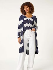 Roman Blue Chevron Stripe Shimmer Longline Cardigan - Image 1 of 5