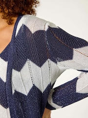 Roman Blue Chevron Stripe Shimmer Longline Cardigan - Image 5 of 5