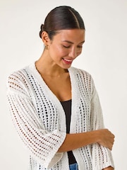 Roman White Stitch Detail Knit Cardigan - Image 1 of 5