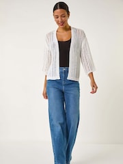 Roman White Stitch Detail Knit Cardigan - Image 2 of 5