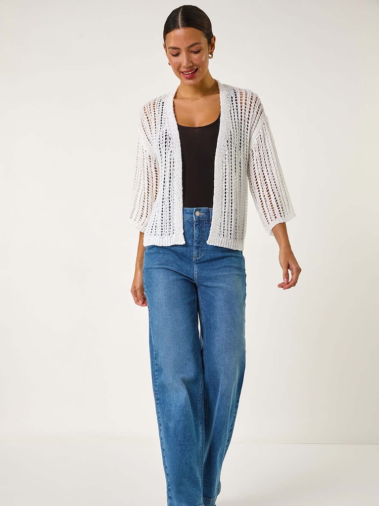 Roman White Stitch Detail Knit Cardigan - Image 2 of 5