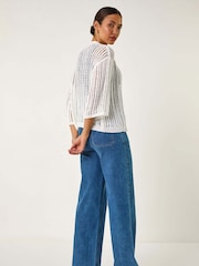 Roman White Stitch Detail Knit Cardigan - Image 3 of 5