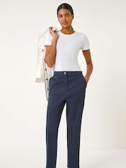 Roman Blue Cotton Full Length Stretch Trousers - Image 2 of 5