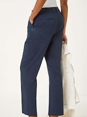 Roman Blue Cotton Full Length Stretch Trousers - Image 3 of 5