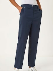Roman Blue Cotton Full Length Stretch Trousers - Image 4 of 5