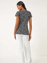 Roman Black Floral Print Ladder Trim Top - Image 3 of 5