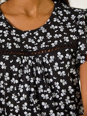 Roman Black Floral Print Ladder Trim Top - Image 5 of 5