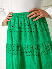 Roman Green Broderie Cotton A-Line Midi 100% Cotton Skirt - Image 5 of 5