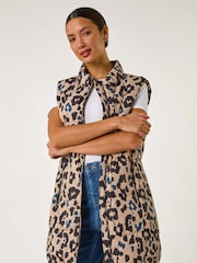 Roman Natural Animal Print Hooded Gilet - Image 1 of 5