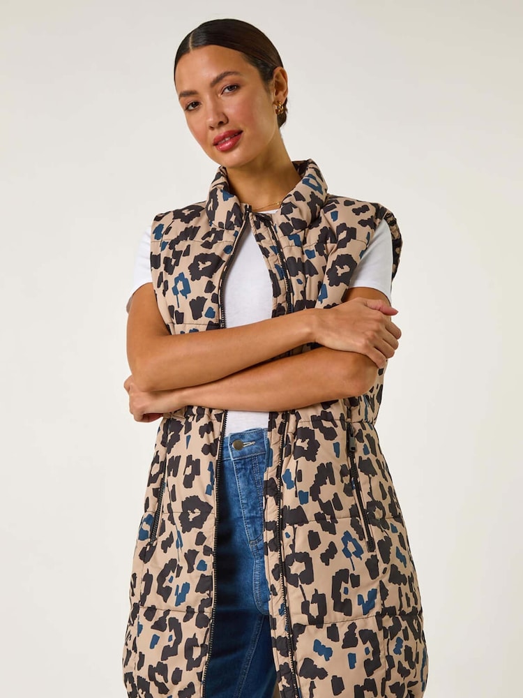 Roman Natural Animal Print Hooded Gilet - Image 1 of 5