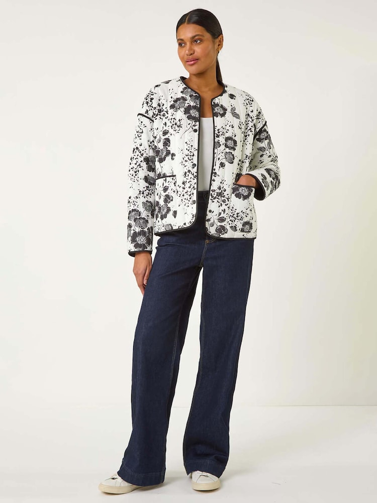 أسود - Roman Floral Print 100% Cotton Jacket - صورة 1 من 5