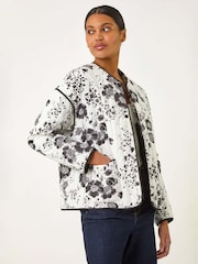 أسود - Roman Floral Print 100% Cotton Jacket - صورة 2 من 5
