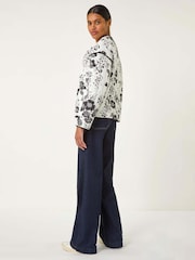 أسود - Roman Floral Print 100% Cotton Jacket - صورة 3 من 5