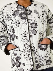 أسود - Roman Floral Print 100% Cotton Jacket - صورة 5 من 5
