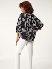 Roman Black Linear Floral Print 100% Cotton Shirt - Image 3 of 5