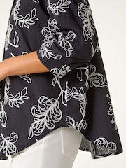 Roman Black Linear Floral Print 100% Cotton Shirt - Image 5 of 5