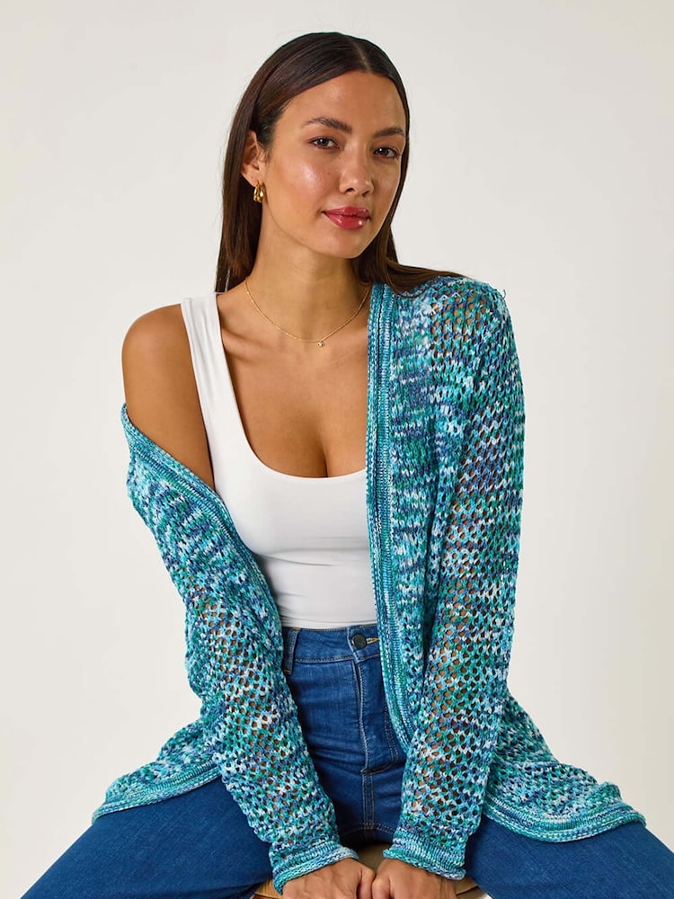 Roman Blue Spacedye Lightweight Knit Cardigan - Image 1 of 5