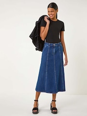 Roman Blue Denim Panelled Midi Skirt - Image 1 of 5