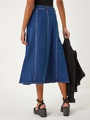 Roman Blue Denim Panelled Midi Skirt - Image 4 of 5