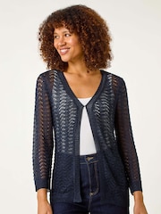 Roman Blue Textured Crochet Knit Shrug - Image 1 of 5