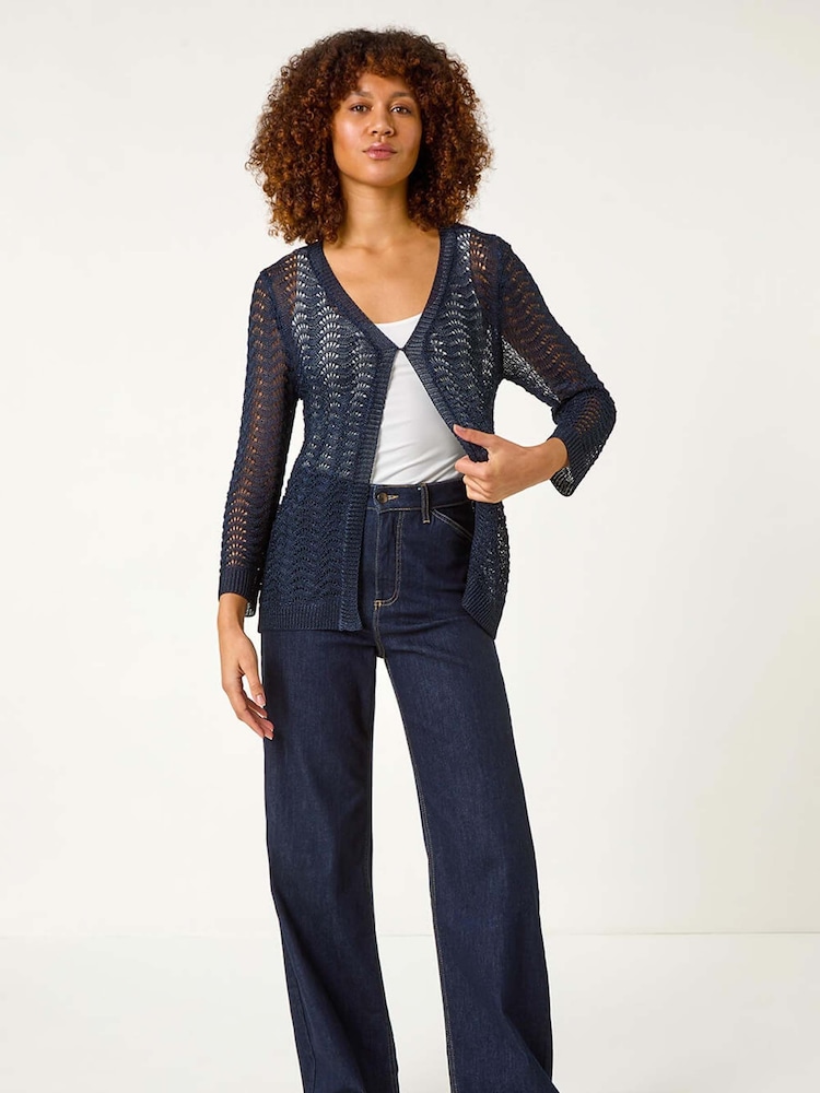 Roman Blue Textured Crochet Knit Shrug - Image 2 of 5