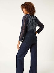 Roman Blue Textured Crochet Knit Shrug - Image 3 of 5