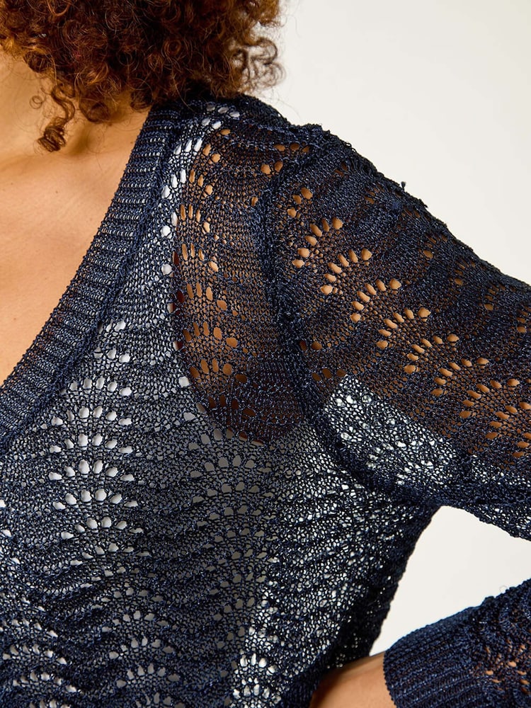 Roman Blue Textured Crochet Knit Shrug - Image 5 of 5