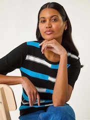 Roman Black Colour Block Stripe Knit Top - Image 1 of 5