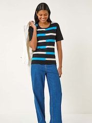 Roman Black Colour Block Stripe Knit Top - Image 2 of 5