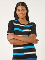 Roman Black Colour Block Stripe Knit Top - Image 4 of 5