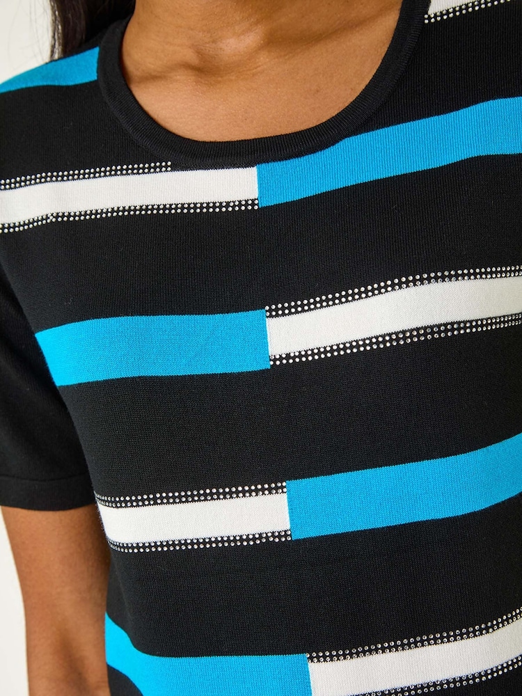 Roman Black Colour Block Stripe Knit Top - Image 5 of 5