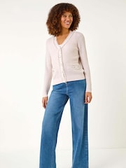 Roman Pink Fringe Button Knit Cardigan - Image 2 of 5