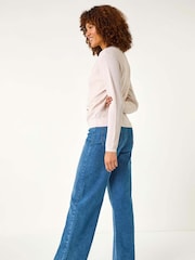 Roman Pink Fringe Button Knit Cardigan - Image 3 of 5