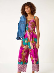 Roman Floral Print Border Frill Jumpsuit - Imagen 1 de 5