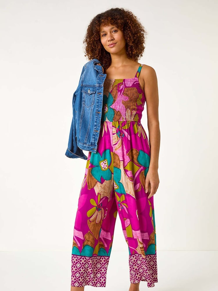 Roman Floral Print Border Frill Jumpsuit - Imagen 1 de 5