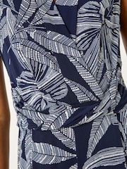 Roman Blue Leaf Puff Print Cross-Over Jumpsuit - Image 5 of 5