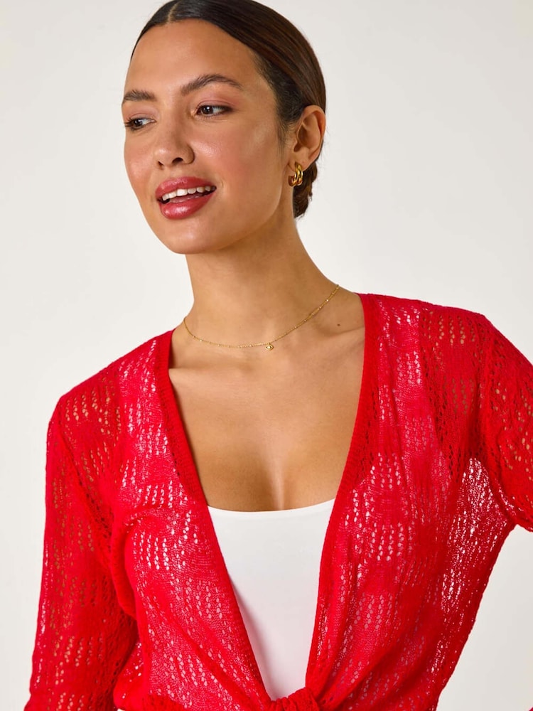 Roman Red Textured Light Knit Shrug - Image 1 of 5