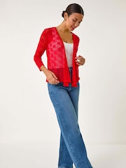 Roman Red Textured Light Knit Shrug - Image 2 of 5