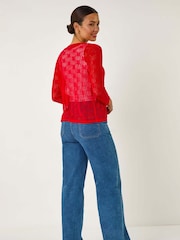 Roman Red Textured Light Knit Shrug - Image 3 of 5