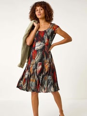 Roman Green Palm Print Panel Detail Stretch Dress - Image 2 of 5