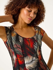 Roman Green Palm Print Panel Detail Stretch Dress - Image 4 of 5
