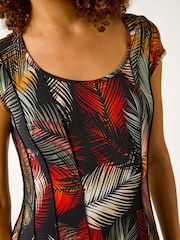 Roman Green Palm Print Panel Detail Stretch Dress - Image 5 of 5