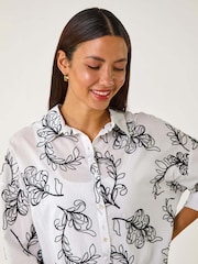 Roman White Linear Floral Print 100% Cotton Shirt - Image 1 of 5