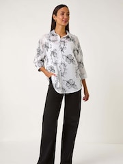 Roman White Linear Floral Print 100% Cotton Shirt - Image 2 of 5
