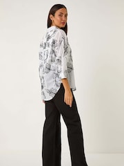 Roman White Linear Floral Print 100% Cotton Shirt - Image 3 of 5