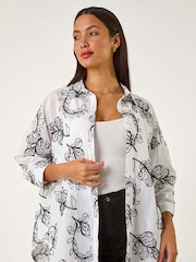 Roman White Linear Floral Print 100% Cotton Shirt - Image 4 of 5