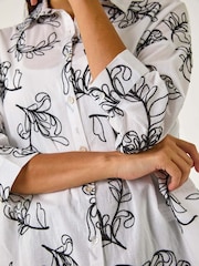 Roman White Linear Floral Print 100% Cotton Shirt - Image 5 of 5