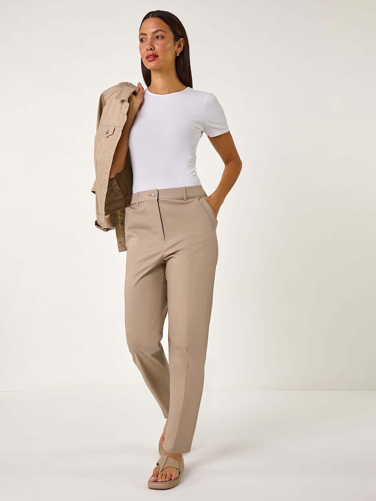 Roman Natural Cotton Full Length Stretch Trousers - Image 1 of 5