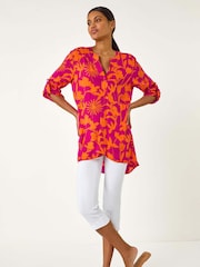 Roman Pink Bolt Floral Print Pleat Front Top - Image 2 of 5