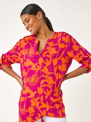 Roman Pink Bolt Floral Print Pleat Front Top - Image 4 of 5